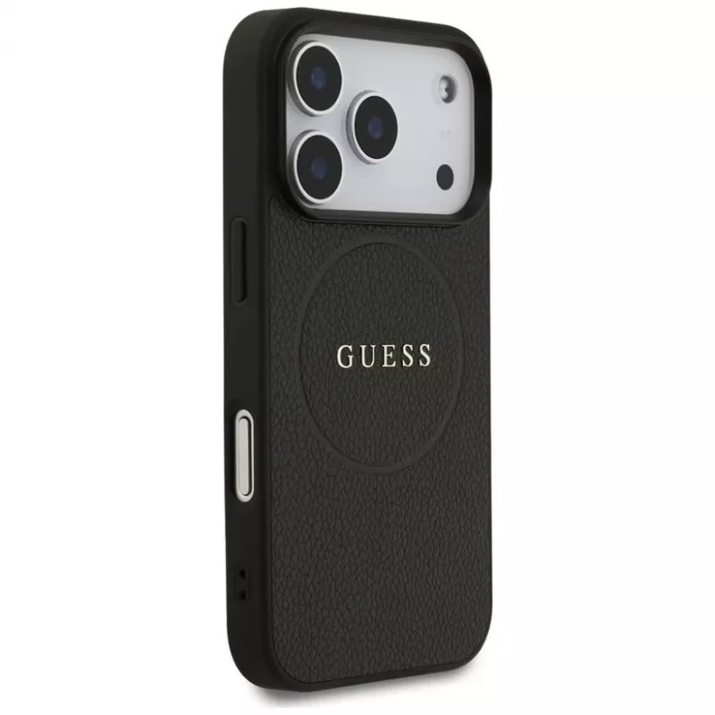 Guess Grained Ring MagSafe -kotelo iPhone 17 Pro Maxille (musta)