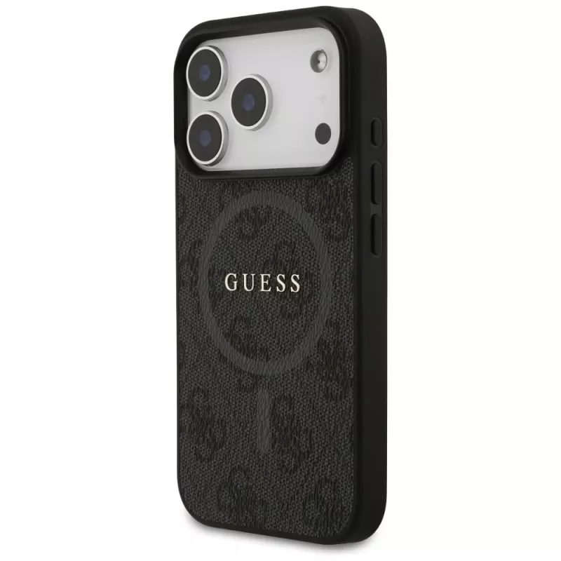 Guess 4G Ring Classic Logo MagSafe -kotelo iPhone 17 Prolle (musta)