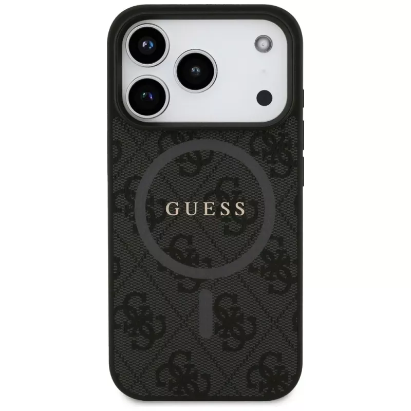 Guess 4G Ring Classic Logo MagSafe -kotelo iPhone 17 Prolle (musta)