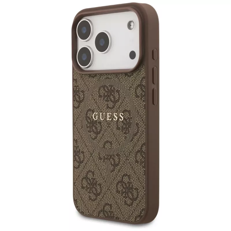 Guess 4G Ring Classic Logo MagSafe -suojakotelo Apple iPhone 17 Pro, ruskea