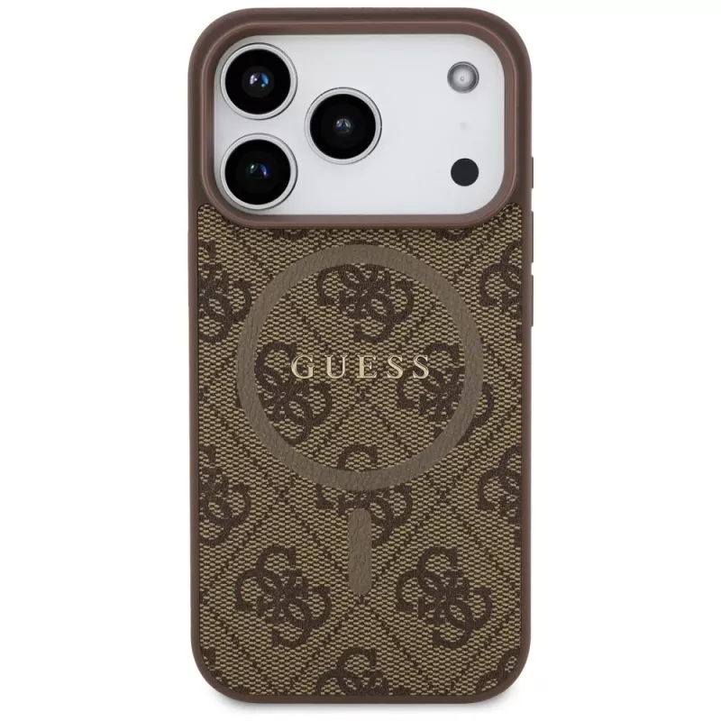 Guess 4G Ring Classic Logo MagSafe -suojakotelo Apple iPhone 17 Pro, ruskea