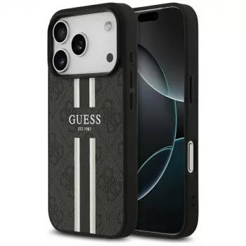 Guess 4G Printed Stripes MagSafe -kotelo iPhone 17 Pro (musta)