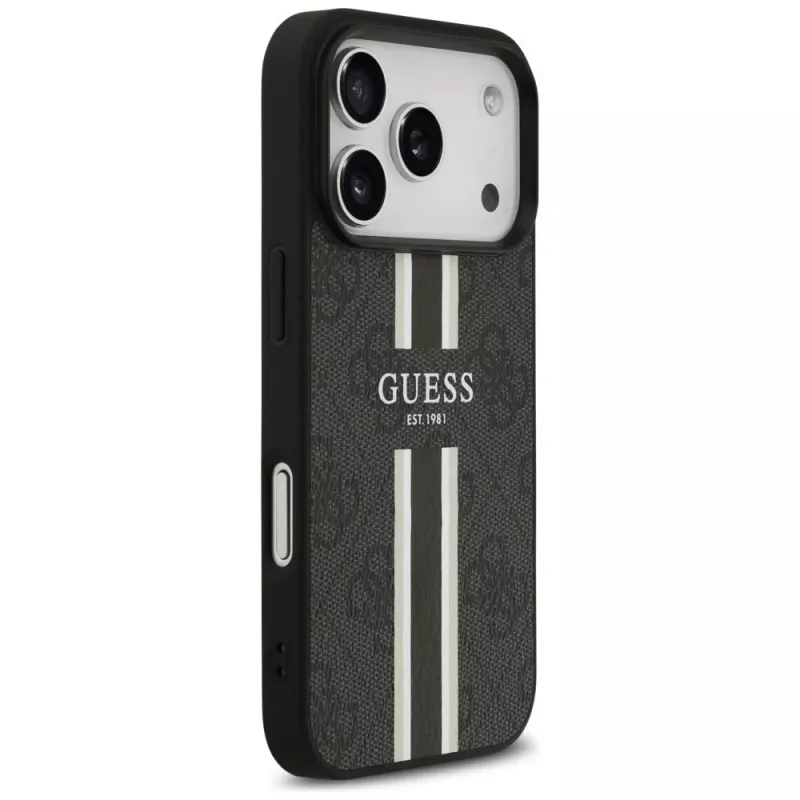 Guess 4G Printed Stripes MagSafe -kotelo iPhone 17 Pro (musta)