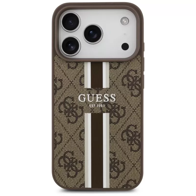 Guess 4G Printed Stripes MagSafe -kotelo Apple iPhone 17 Pro - ruskea