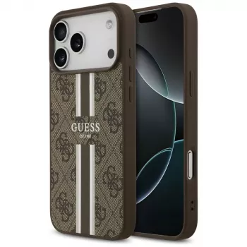 Guess 4G Printed Stripes MagSafe -kotelo iPhone 17 Pro Max (ruskea)