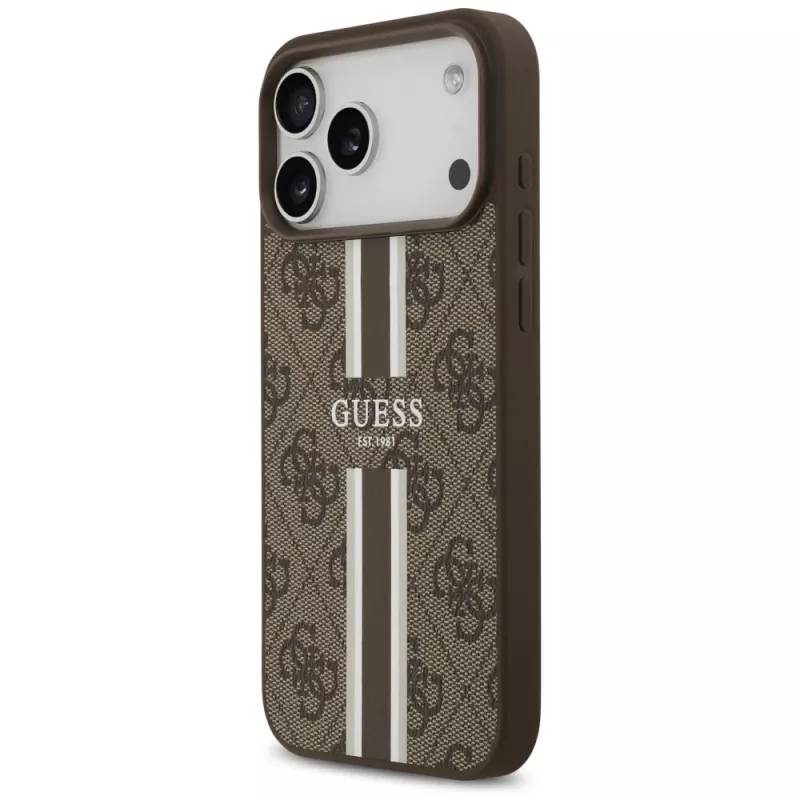 Guess 4G Printed Stripes MagSafe -kotelo iPhone 17 Pro Max (ruskea)