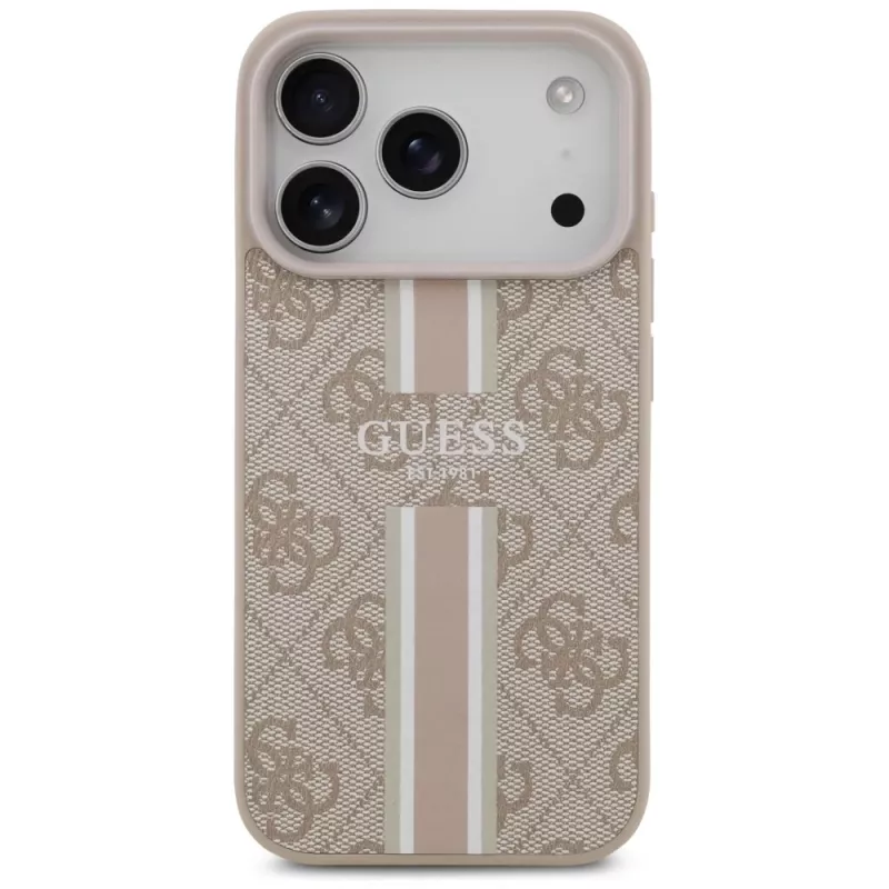 Guess 4G Printed Stripes MagSafe -kotelo iPhone 17 Pro (pinkki)