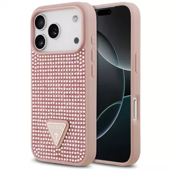 Guess Rhinestone Triangle Logo -kotelo iPhone 17 Pro, pinkki