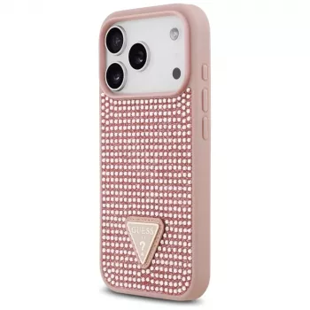 Guess Rhinestone Triangle Logo -kotelo iPhone 17 Pro, pinkki