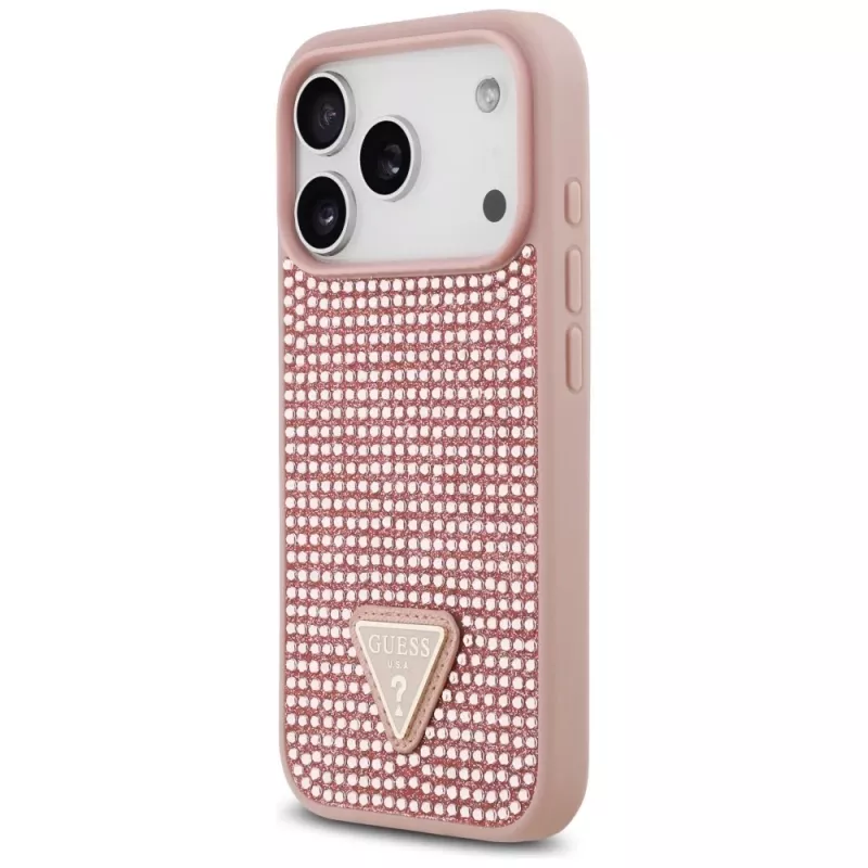 Guess Rhinestone Triangle Logo -kotelo iPhone 17 Pro, pinkki