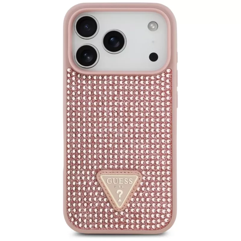 Guess Rhinestone Triangle Logo -kotelo iPhone 17 Pro, pinkki