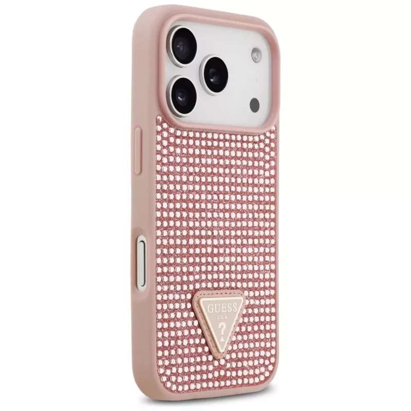 Guess Rhinestone Triangle Logo -kotelo iPhone 17 Pro, pinkki