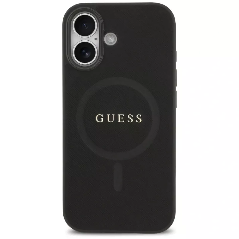 Guess Saffiano Classic Logo MagSafe -kotelo iPhone 17, musta