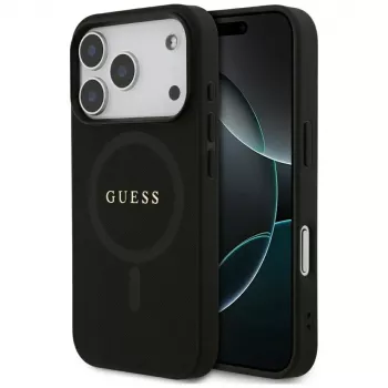 Guess Saffiano Classic Logo MagSafe -kotelo iPhone 17 Pro, musta