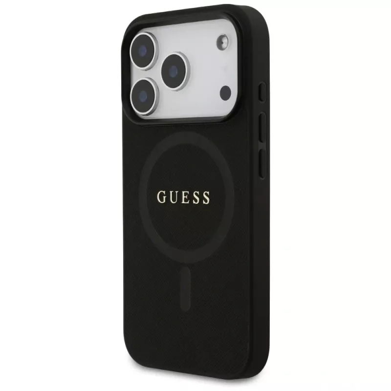 Guess Saffiano Classic Logo MagSafe -kotelo iPhone 17 Pro, musta