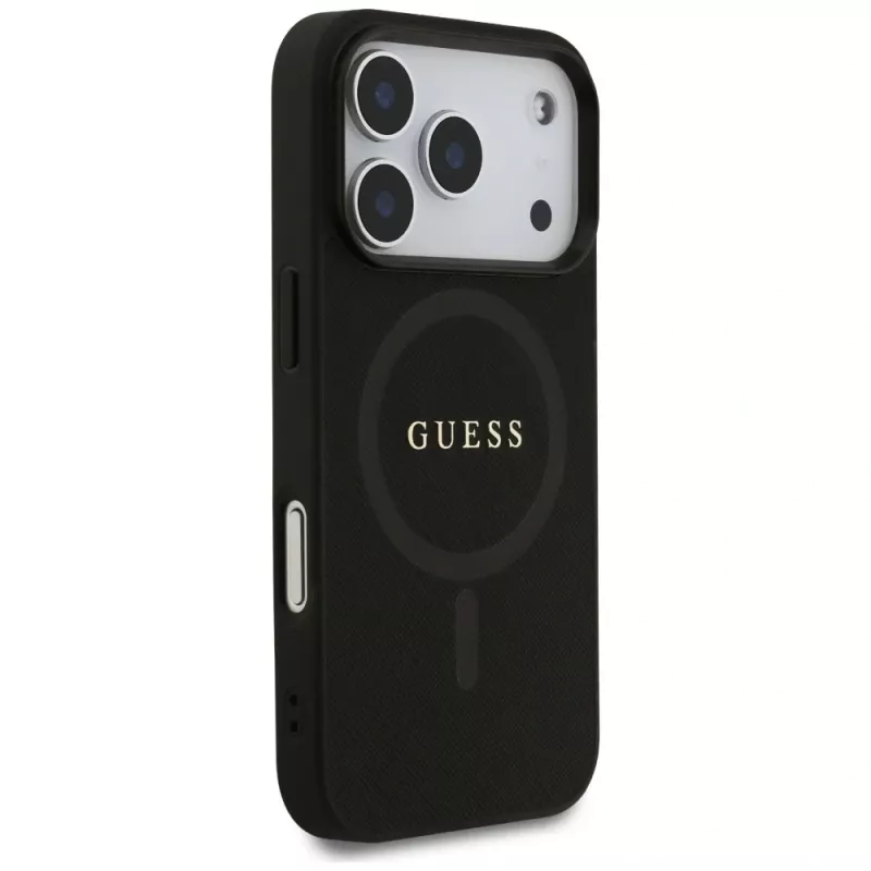 Guess Saffiano Classic Logo MagSafe -kotelo iPhone 17 Pro, musta