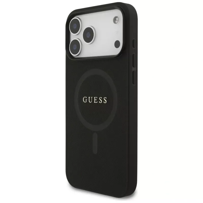 Guess Saffiano Classic Logo MagSafe -kotelo iPhone 17 Pro Max, musta
