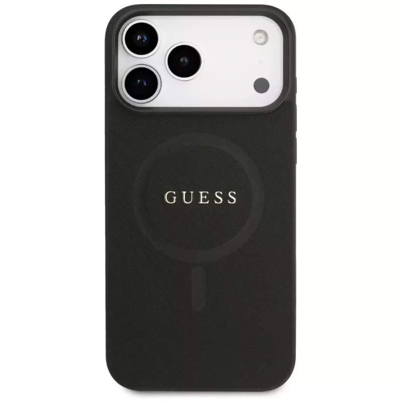 Guess Saffiano Classic Logo MagSafe -kotelo iPhone 17 Pro Max, musta