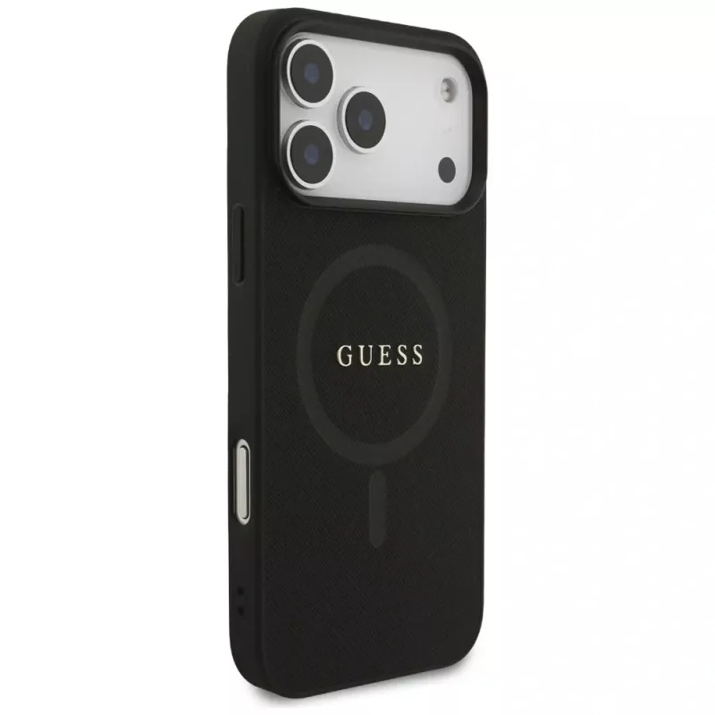 Guess Saffiano Classic Logo MagSafe -kotelo iPhone 17 Pro Max, musta