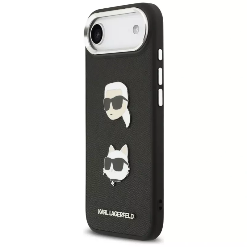 KARL LAGERFELD FW Grained Karl & Choupette Heads Pins & Logo -kotelo iPhone Air, musta