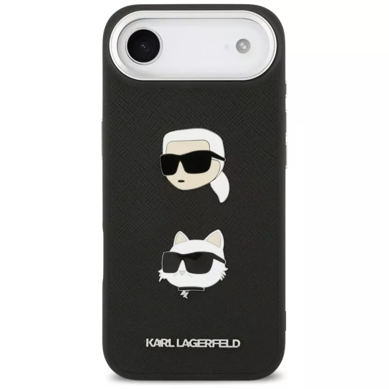 KARL LAGERFELD FW Grained Karl & Choupette Heads Pins & Logo -kotelo iPhone Air, musta