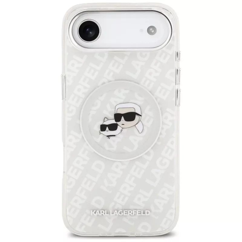 Karl Lagerfeld IML Glitter Karl & Choupette Heads Logo MagSafe-suojakuori Apple iPhone Air -puhelimelle - harmaa