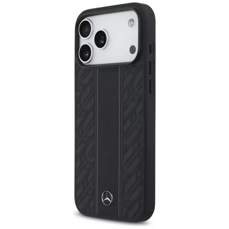 Mercedes Leather Laurel Leaves Stripes MagSafe -suojakotelo iPhone 17 Pro Max - musta