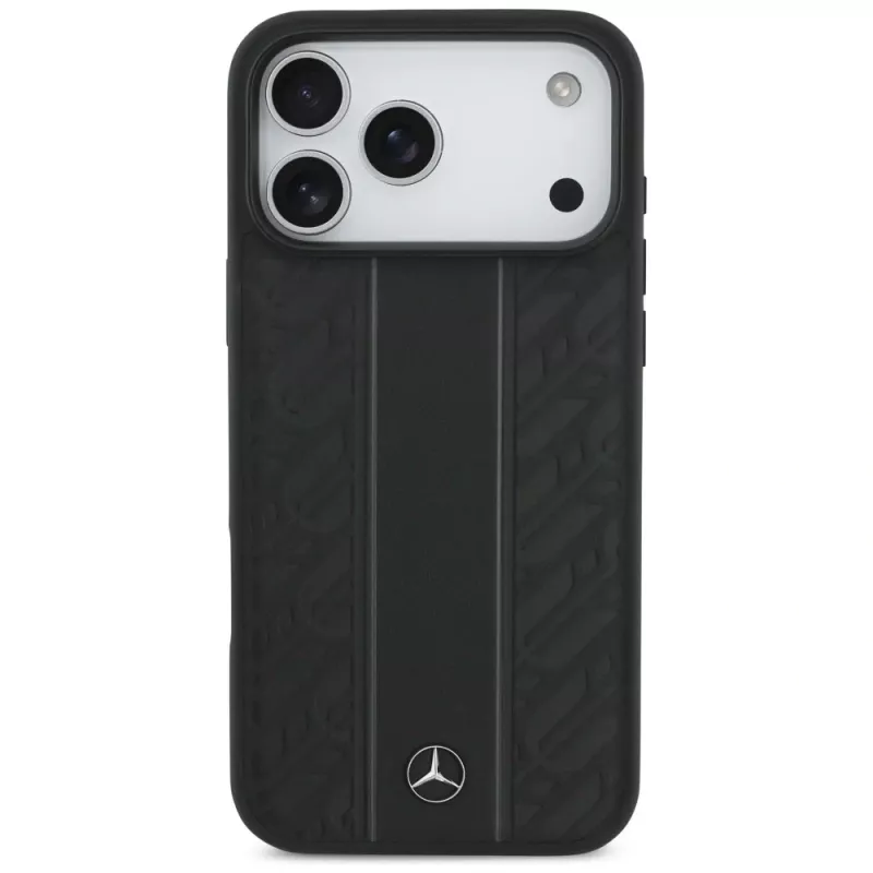 Mercedes Leather Laurel Leaves Stripes MagSafe -suojakotelo iPhone 17 Pro Max - musta