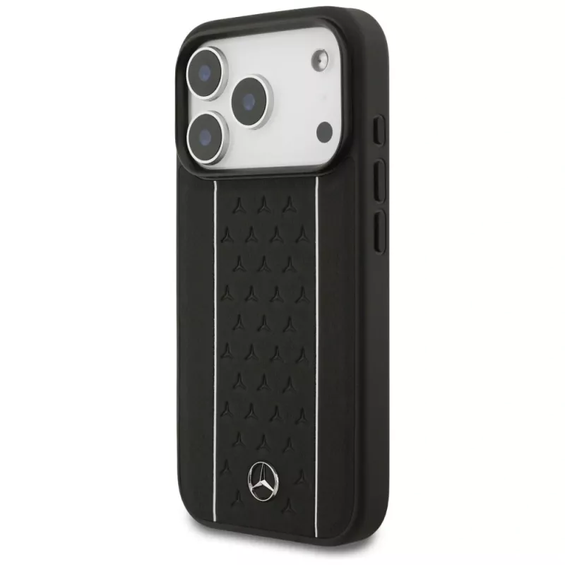 Mercedes Leather Star Pattern Stripes MagSafe -suojakotelo iPhone 17 Pro - musta