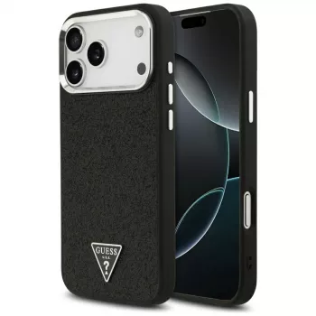 Guess Glitter Triangle Logo MagSafe -suojakotelo iPhone 17 Pro Max - musta