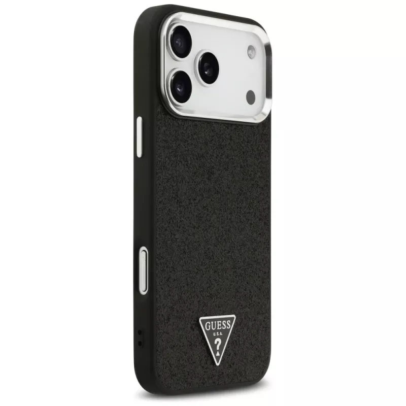 Guess Glitter Triangle Logo MagSafe -suojakotelo iPhone 17 Pro Max - musta