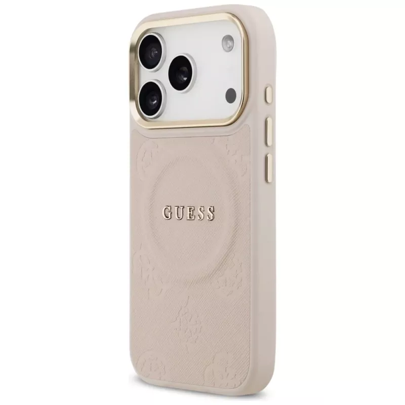 Guess Peony Hot Stamp MagSafe -kuori iPhone 17 Pro, pinkki