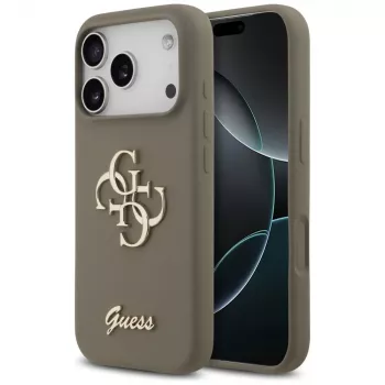 Guess Silicone Big 4G Script kotelo iPhone 17 Pro ruskea