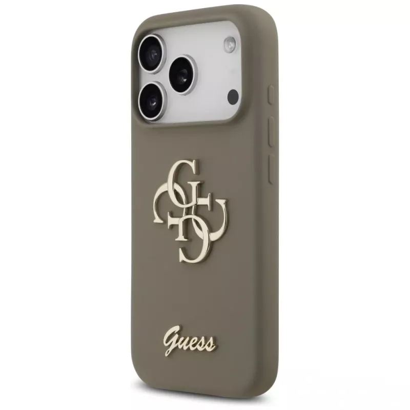 Guess Silicone Big 4G Script kotelo iPhone 17 Pro ruskea