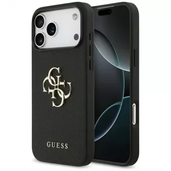 Guess Grained Big 4G & Classic Logo takakansi iPhone 17 Pro Max, musta