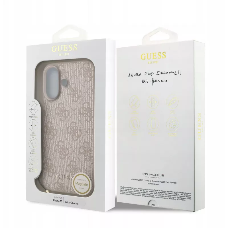Guess 4G Charms Collection MagSafe -kotelo iPhone 17 (pinkki)
