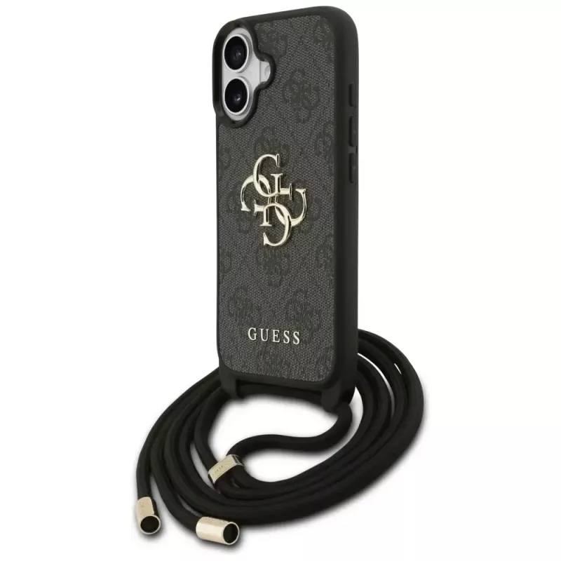 Guess 4G Big Logo Cord Strap Crossbody -kotelo Apple iPhone 17, musta