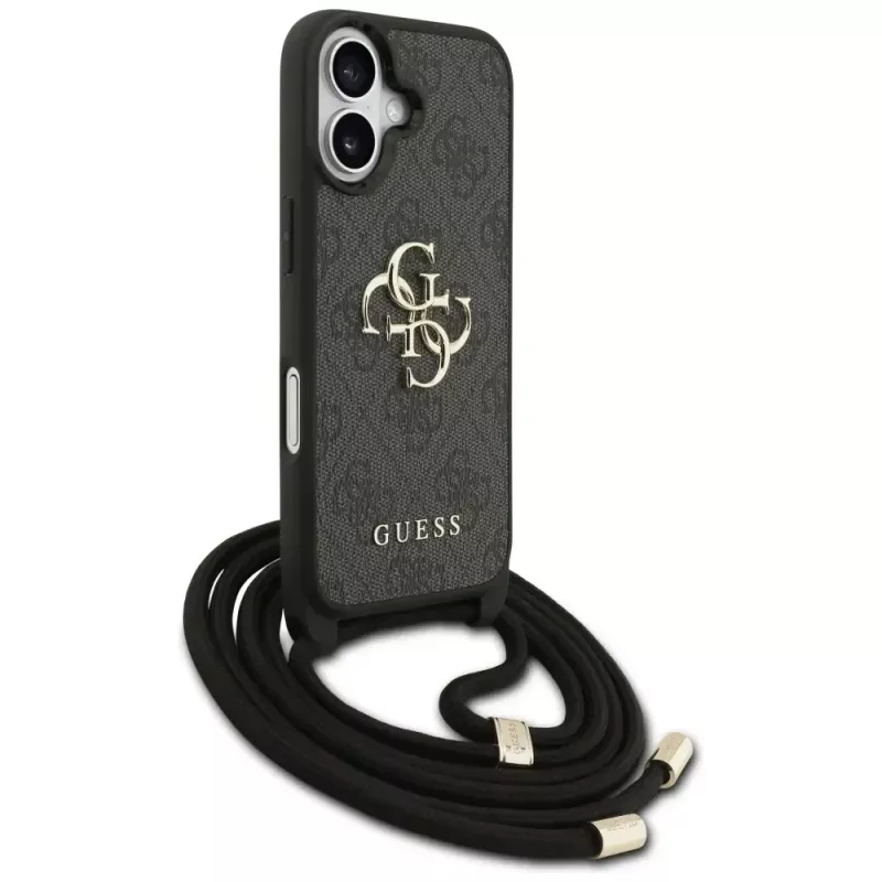 Guess 4G Big Logo Cord Strap Crossbody -kotelo Apple iPhone 17, musta
