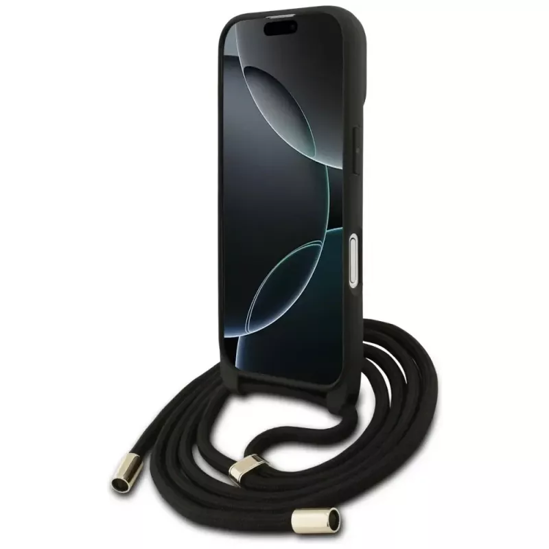 Guess 4G Big Logo Cord Strap Crossbody -kotelo Apple iPhone 17, musta