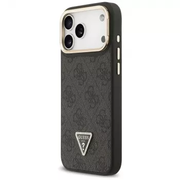 Guess 4G PU Triangle Logo & Stand Camera Magsafe -kotelo iPhone 17 Pro Max:lle, musta