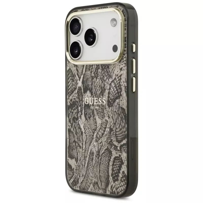 Guess Python Pattern MagSafe -kotelo iPhone 17 Pro:lle, ruskea