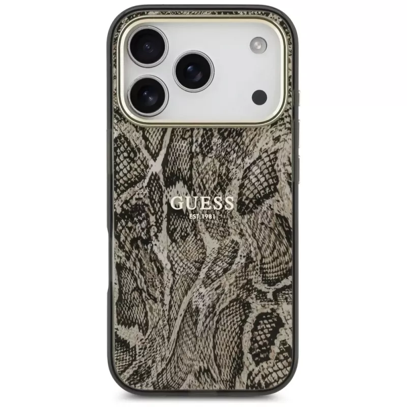 Guess Python Pattern MagSafe -kotelo iPhone 17 Pro:lle, ruskea