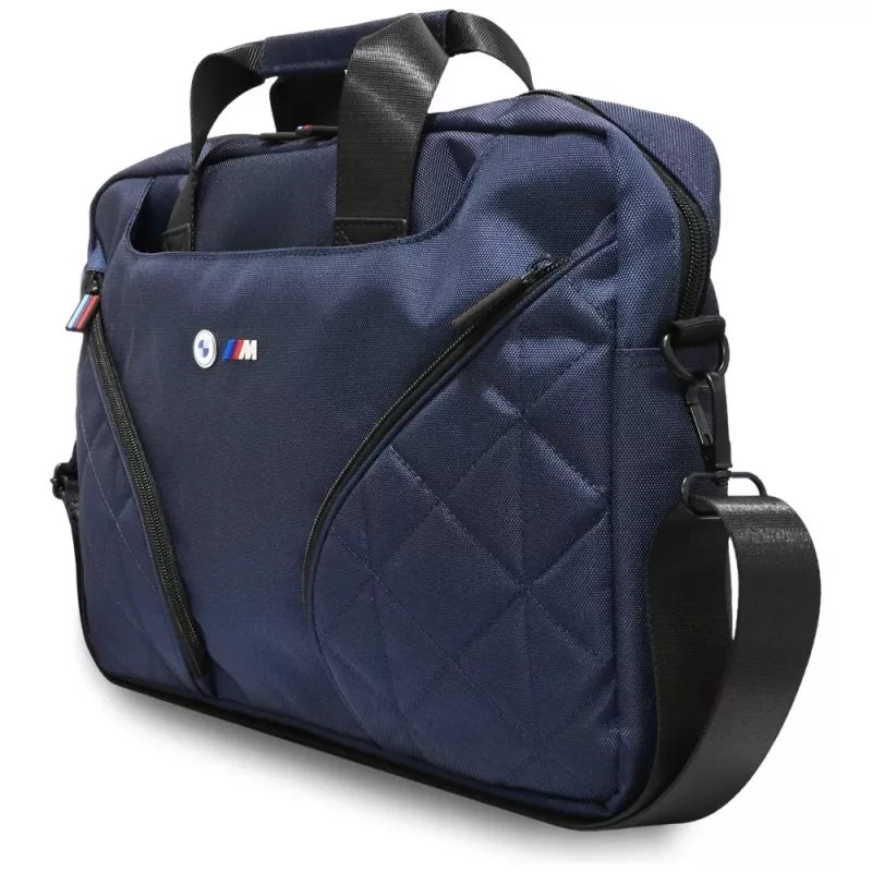 BMW Nylon Laptop Messenger Bag with Metal Logo, laivastonsininen, 16 inch