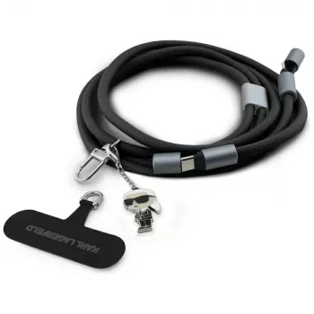 Karl Lagerfeld Ikonik Charm USB-C–USB-C-kaapeli lanyardilla, 1,2 m, musta
