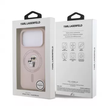 KARL LAGERFELD silikonikotelo Apple iPhone 17 Prolle MagSafe-yhteensopiva ja rengaspitimen kanssa, pinkki, Karl & Choupette -mallisto