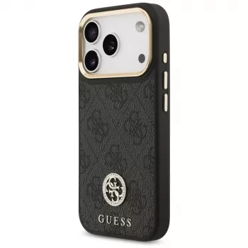 Guess 4G Strass Logo & Big Strap Metal Buttons MagSafe -kotelo iPhone 17 Prolle, musta