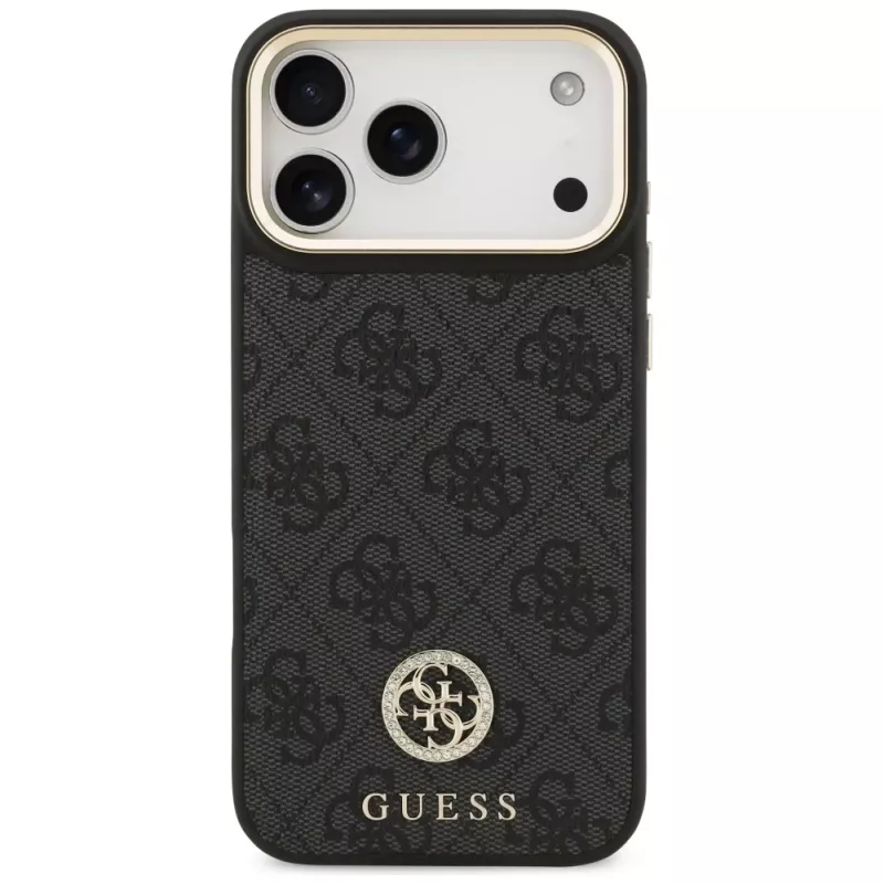 Guess 4G Strass Logo & Big Strap Metal Buttons MagSafe -kotelo iPhone 17 Pro Maxille, musta