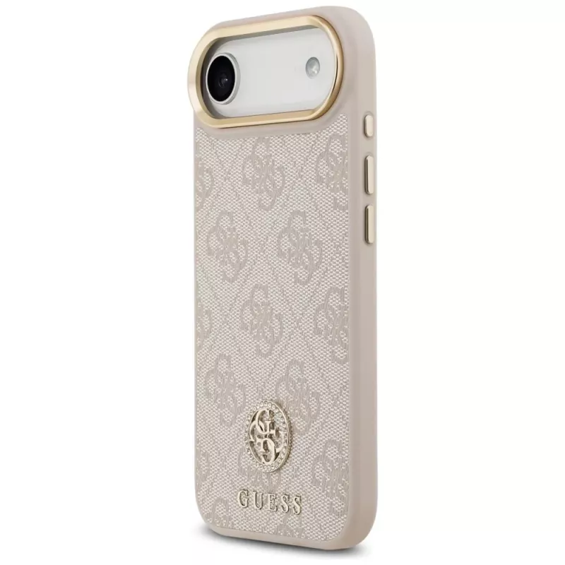 Guess 4G Strass Logo & Big Strap Metal Buttons MagSafe -kotelo iPhone Airille - pinkki