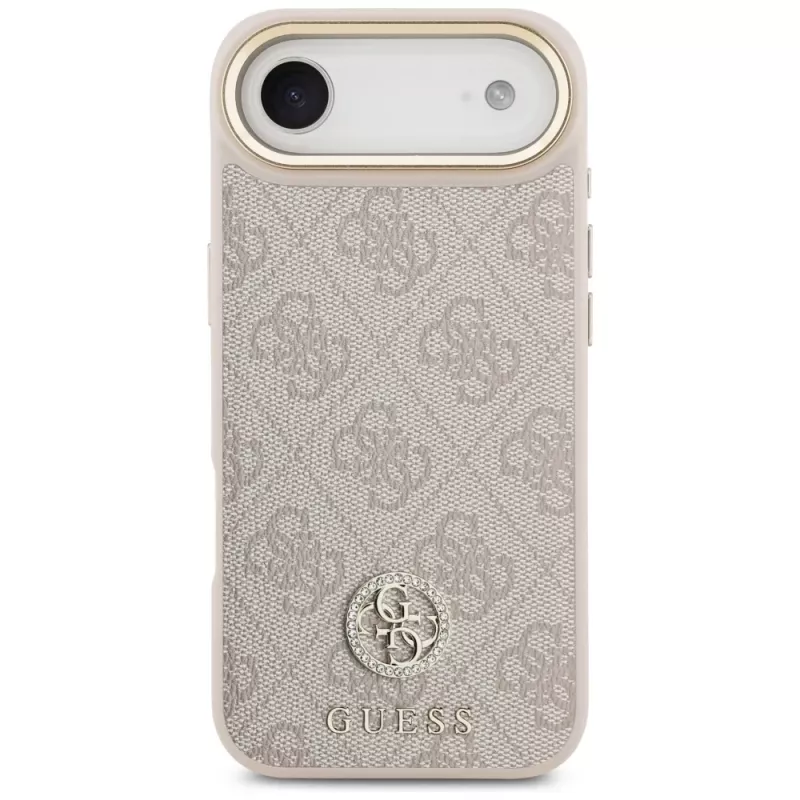 Guess 4G Strass Logo & Big Strap Metal Buttons MagSafe -kotelo iPhone Airille - pinkki