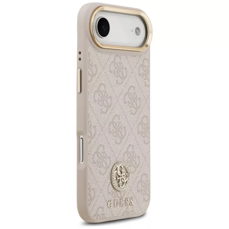 Guess 4G Strass Logo & Big Strap Metal Buttons MagSafe -kotelo iPhone Airille - pinkki